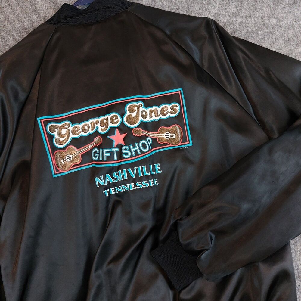 VTG 80s George Jones Nashville Gift Shop Satin Jacket Black Taylor Size Med USA